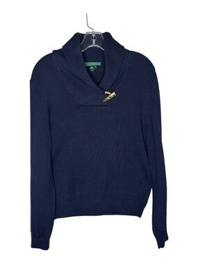 Ralph Lauren Navy Shawl-Collar Sweater with Gold Toggle